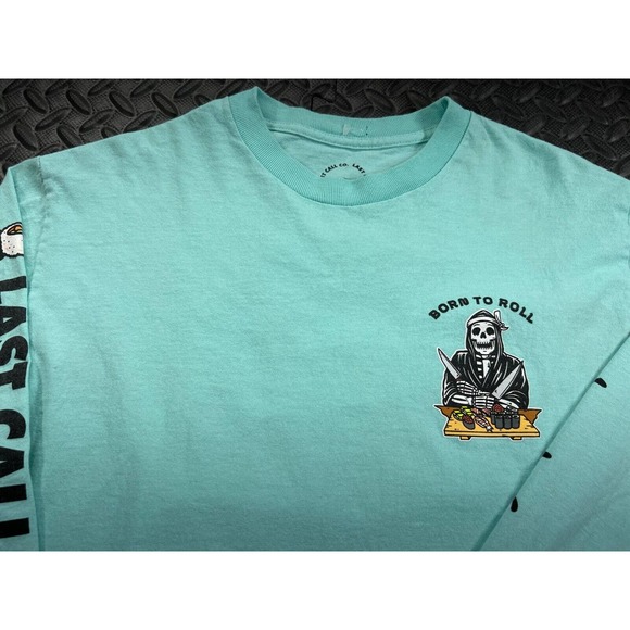 Last Call Co Shirt Adult Medium Green Teal Logo Long Sleeve Cotton Casual Men's - Picture 8 of 13